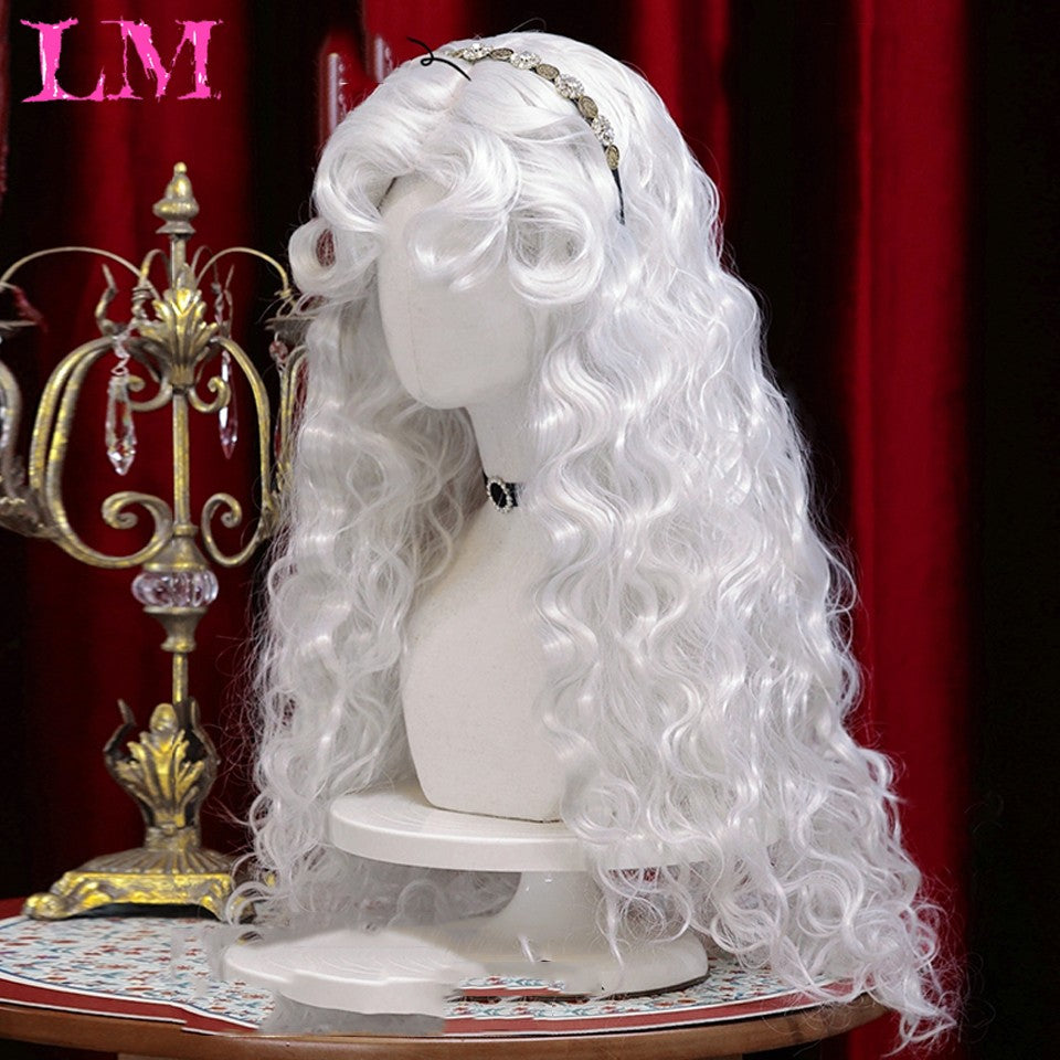 LM? Peruca de cosplay branca ombre de ondas corporais longas, perucas sintéticas resistentes ao calor, perucas Lolita naturais de parte média para mulheresW