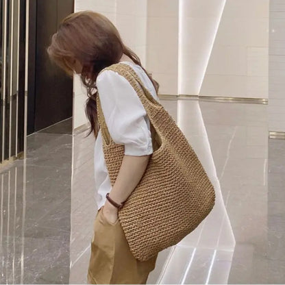 Fashion Straw Women Shoulder Bags Paper Woven Female Handbags Large Capacity Summer Beach Straw Bags Casual Tote Purses