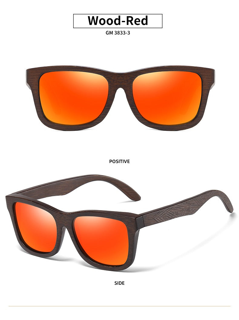 Óculos De Sol GM De Madeira De Bambu Natural Feitos À Mão Polarizados Lentes Com Revestimento Espelhado Com Caixa De Presente