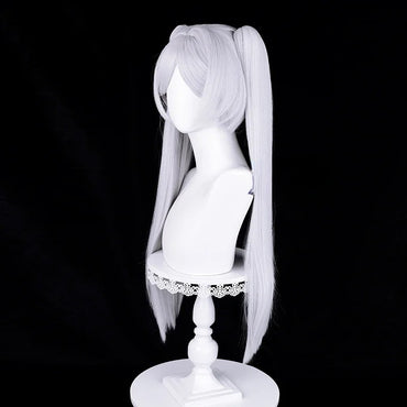 Anime Frieren Cosplay Wig Silver White Two Ponytails Heat Resistant Synthetic Hair Wigs