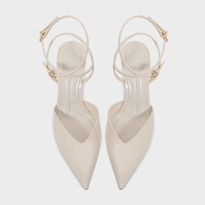 Sexy Pointed Toe Patent Leather Women Pumps Elegant Ankle Strap Buckle High Heels Luxury Designer Shoes Mules Heeled Sandals