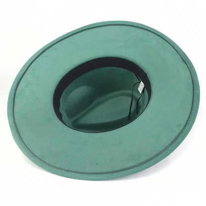 9.5 CM Big Brim Jazz Fedora Hats Men Suede Fabric Heart Top Felt Cap Women Luxury Designer Brand Party Green Fascinator Hats