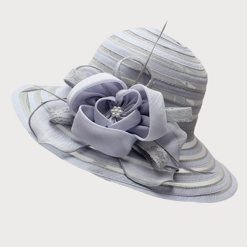 Novo Chapéu Feminino De Verão Em Organza Com Aba Larga E Flor Grande Fedora Elegante Para Casamento Igreja Festa