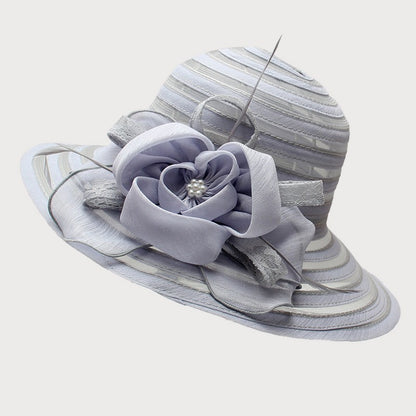 Novo Chapéu Feminino De Verão Em Organza Com Aba Larga E Flor Grande Fedora Elegante Para Casamento Igreja Festa