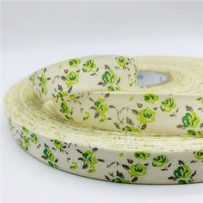 5yards/Lot 15mm Printed Flower Cotton Ribbon Handmade Design For Christmas Decoration DIY Apparel Sewing Fabric
