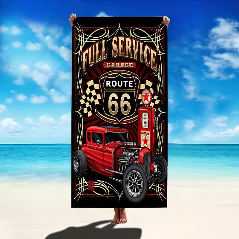 A Vintage Route 66 Beach TowelMicrofiber terry bath towels for yoga, travel, swimming, fitness and camping