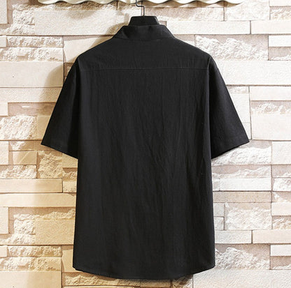 2023 New Chinese Style Shirt Mens Tops Tang Suit Linen 3/4 Sleeve  Traditional Kung Fu China Type Hanfu Shirt Plus Size 4Xl 5Xl