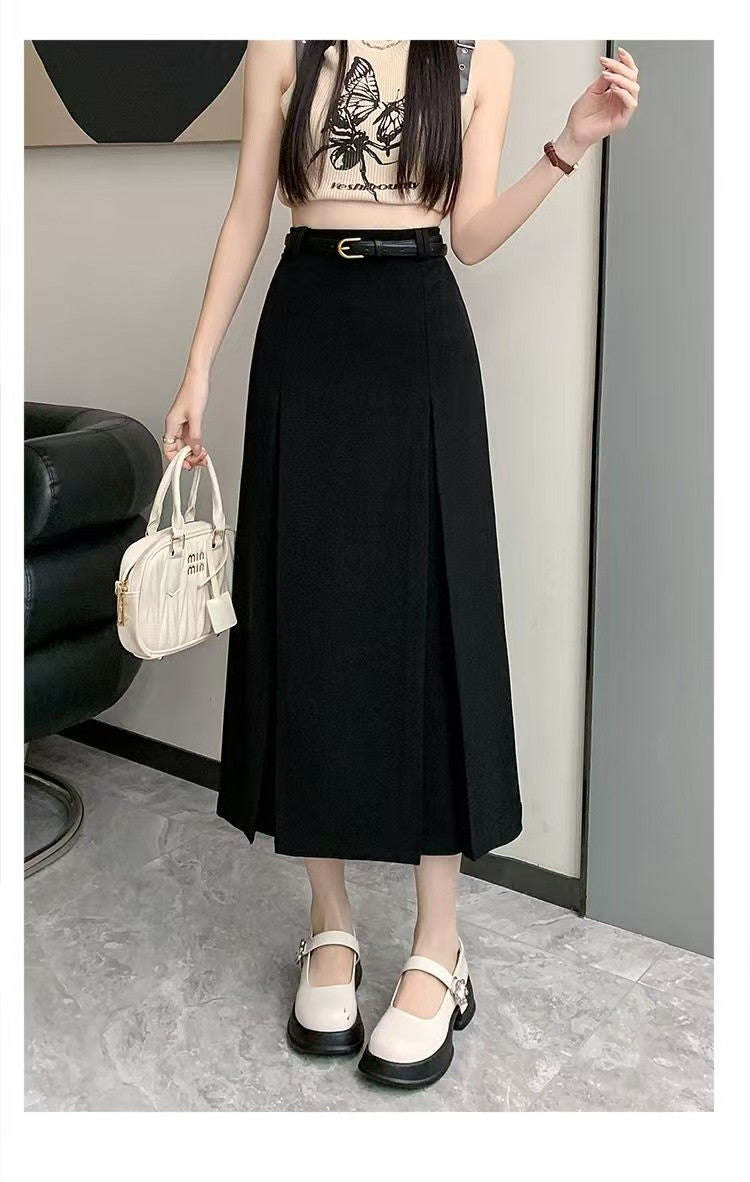 plus Size Suit Skirt Women Summer New Elastic High Waist Slim A-Line Skirt Belly Cover Pleated Skirt Korean Sle Casual Wear
