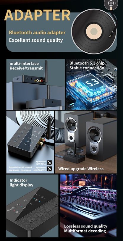 Adaptador de áudio Bluetooth 5.3 AptX/HD/LL Receptor Transmissor RCA AUX Qualcomm QCC3040 Adaptador HIFI Estéreo Sem Fio Som Sem Perdas