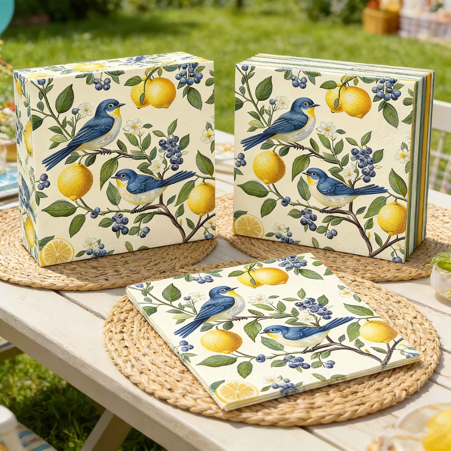 20/40/60pcs Bird Lemon Blueberry Flower Themed Party Napkins, Suitable for Party Tea Parties, Birthdays, and Desktop Decoration