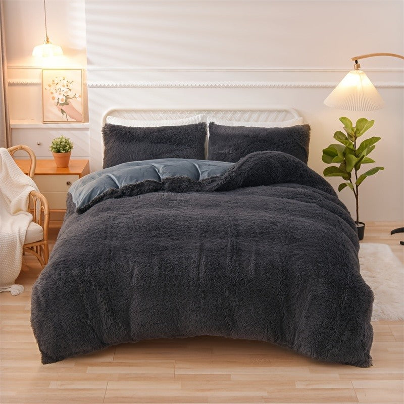 3PC Solid Plush Duvet Cover Comfortable Bedding 1 Duvet cover 2 Pillowcases Soft And Skin Friendly No Filling Four Seasons