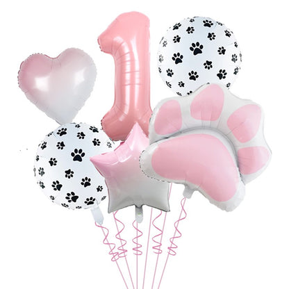 1set Animal Let's Pawty Dog Cat Paw Aluminum Balloon 32inch Pink Black Number Birthday Party Decorat Balloon Baby Shower Supplie