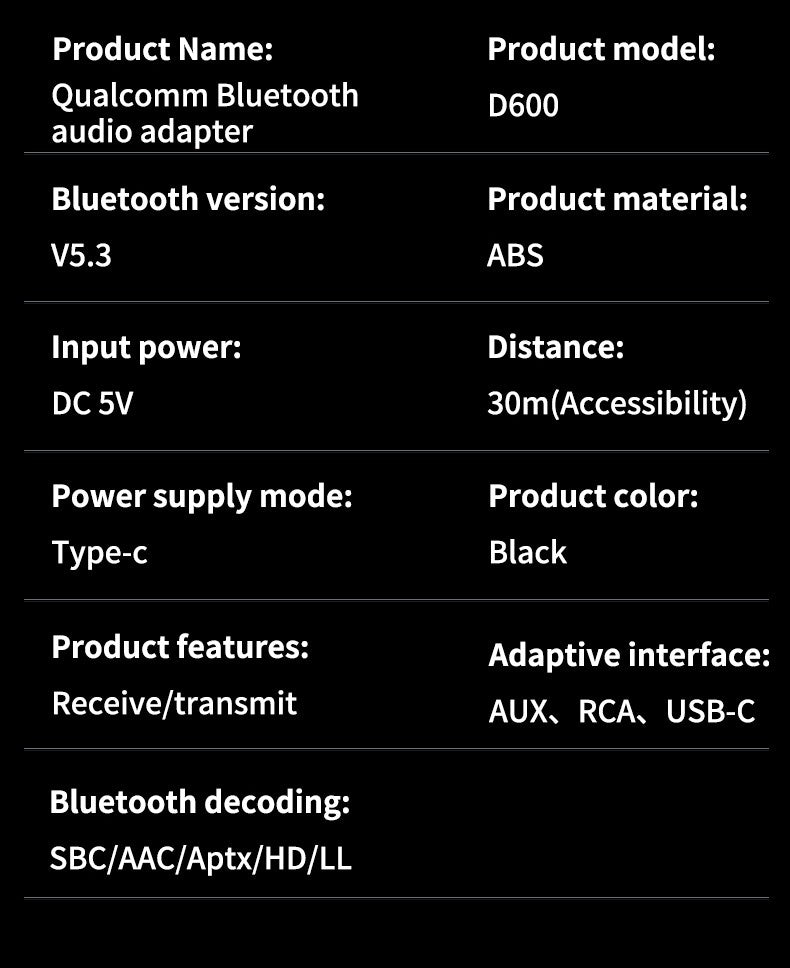 Adaptador de áudio Bluetooth 5.3 AptX/HD/LL Receptor Transmissor RCA AUX Qualcomm QCC3040 Adaptador HIFI Estéreo Sem Fio Som Sem Perdas