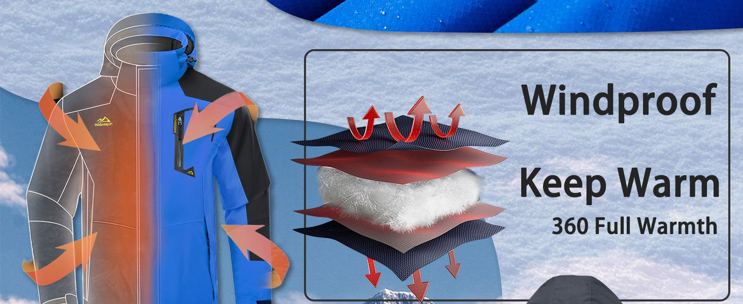 MAGCOMSEN Fleece Ski Jacket Men's Hooded Waterproof Thermal Thick Warm Camo Parka Removable Hooded Coats Winter Snowboard Anorak