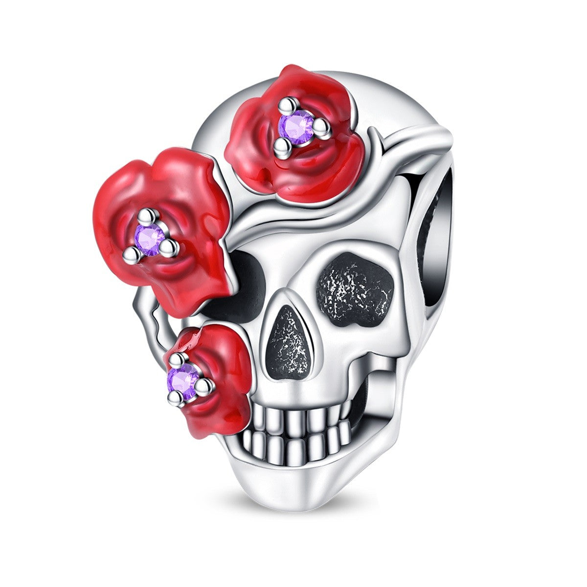 Heart & Organ Charm 925 Sterling Silver Red Rose Skull Dangle Pendant Dark Aesthetic Fit Bangle Bracelet Necklace DIY Jewelry