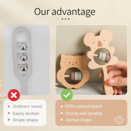 Baby Wooden Koala Hand Rattles Teether Toys Wooden Ring Montessori Toys Owl Shape Musical Rattle  for Baby Gifts Teething Toys