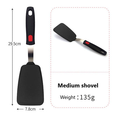 Espátula de Silicone para Panelas Antiaderentes Resistente a Altas Temperaturas, Espátula de Aço Inoxidável de Alta Qualidade para Fritar e Mexer, Utensílios de Cozinha