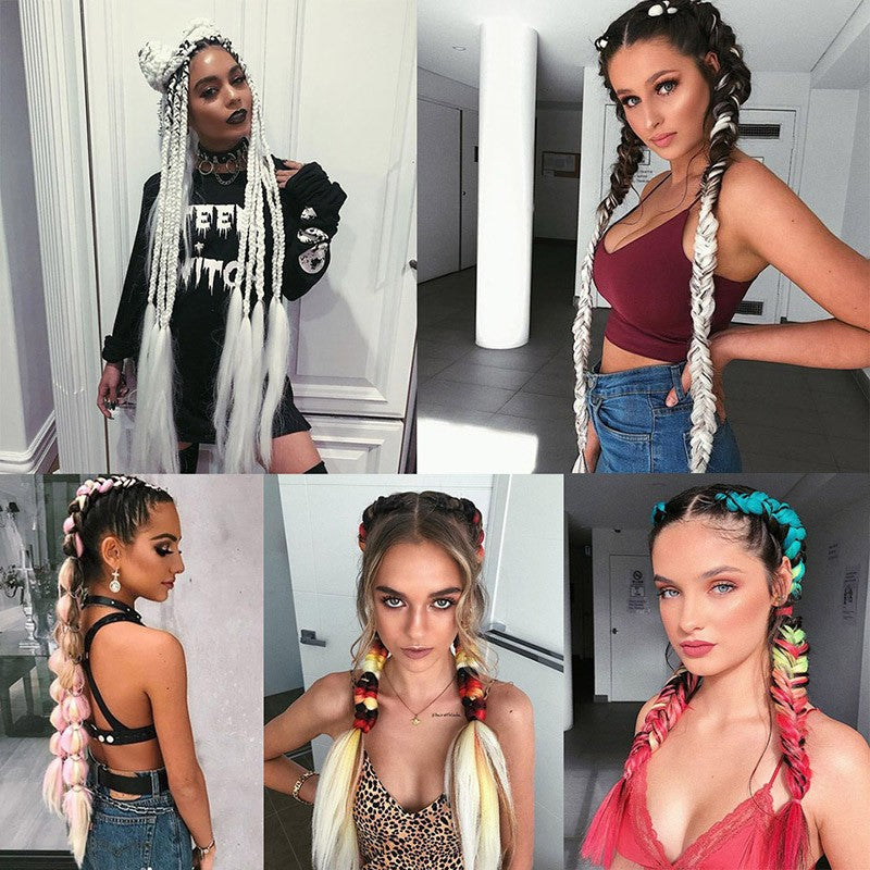 Cabelo Sintético Trança Jumbo 24 Polegadas Ombre Jumbo Extensão de Cabelo para Mulheres Tranças DIY Roxo Rosa Amarelo Cinza Lihu