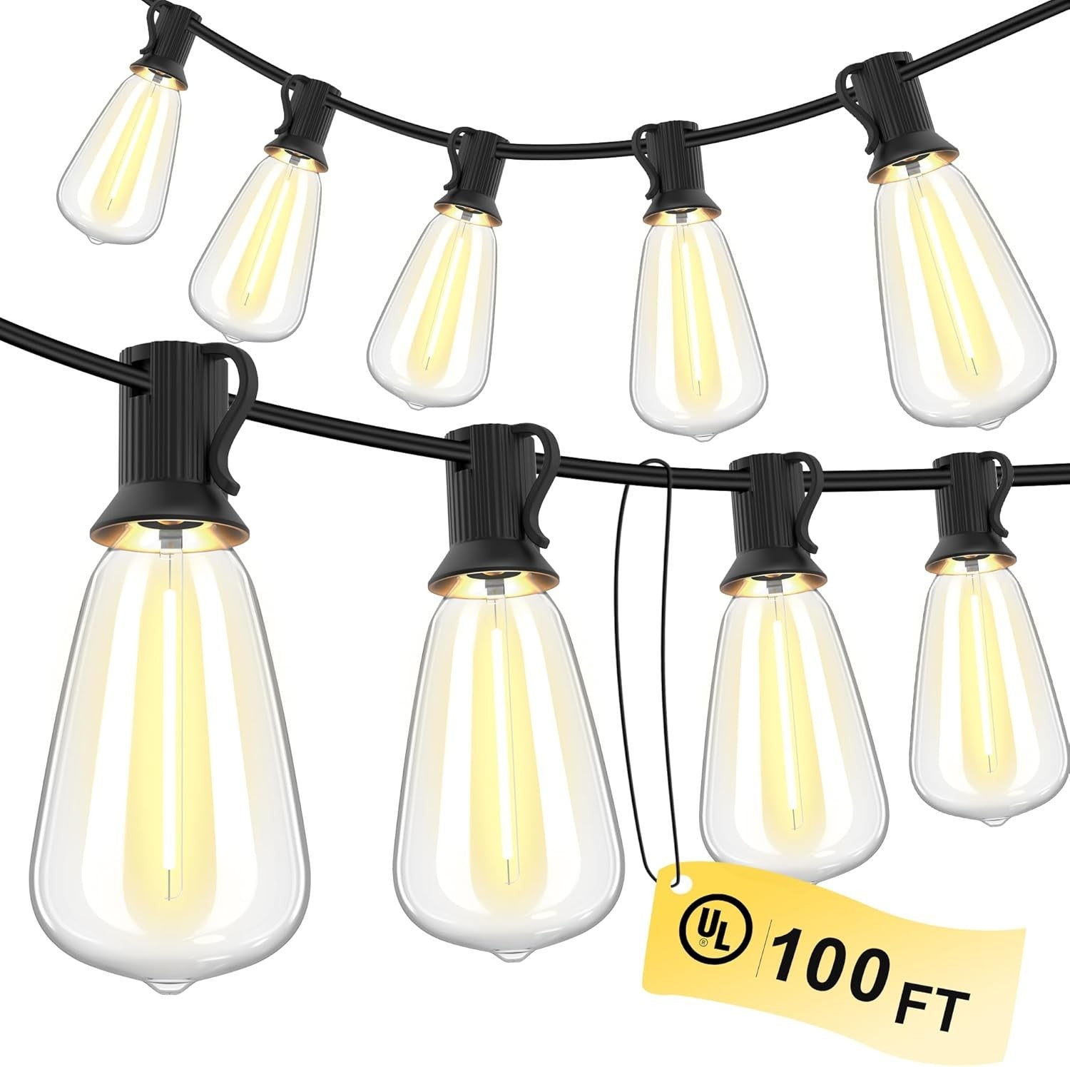 150FT LED Outdoor String Lights Waterproof Patio Lights Shatterproof ST38 Replaceable Bulbs Dimmable Outside Hanging Lights