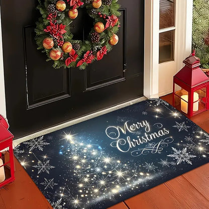 Merry Christmas Blue Star Snowflake Welcome Mat Bathroom Living Room Bedroom Kitchen Office Holiday Christmas Decoration Carpet