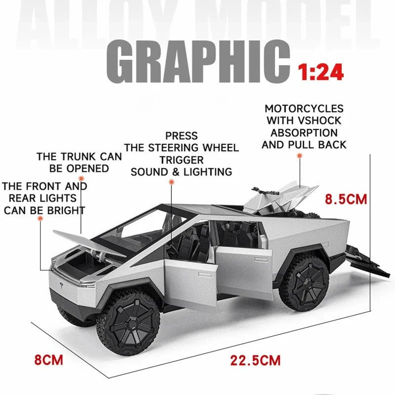 Alloy Model Carro 1:24 Diecast Miniatura Metal Picape Veículo Presente de Aniversário para Crianças Colecionáveis Van Caminhão Tesla Cybertruck Brinquedo para Meninos