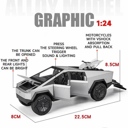 Alloy Model Carro 1:24 Diecast Miniatura Metal Picape Veículo Presente de Aniversário para Crianças Colecionáveis Van Caminhão Tesla Cybertruck Brinquedo para Meninos