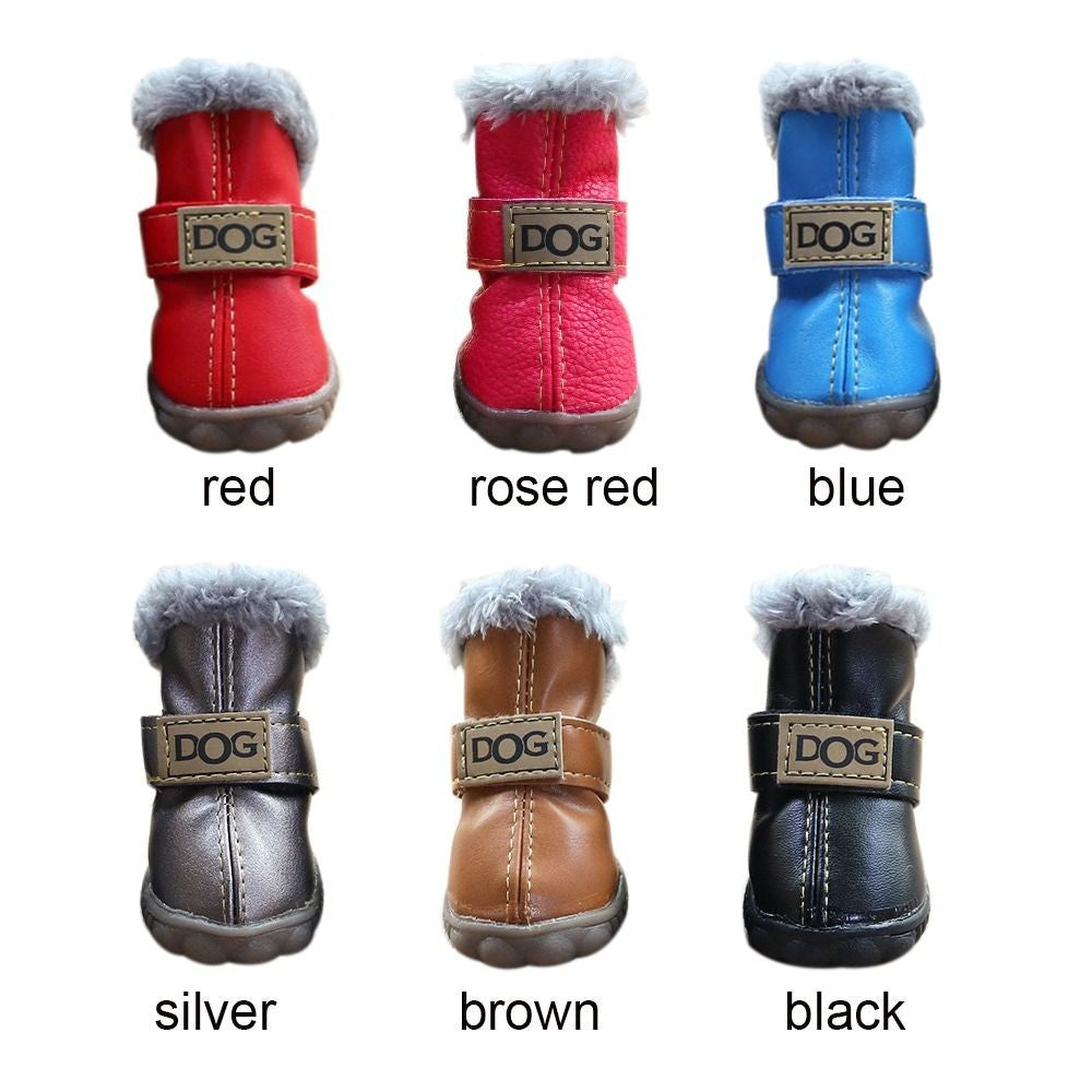 Botas de Chuva Quentes para Cães, Botas de Neve Impermeáveis para Pets, Sapatos Macios de Inverno para Cães, Pelúcia/PU Antiderrapante para Chihuahua, 4 Peças/Conjunto