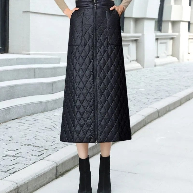 Saia de Algodão Quente de Inverno Grossa Feminina Outono Inverno Nova Saia de Algodão Para Baixo Calça Meia-Corpo 2025 Nova Saia de Inverno Vestido Longo