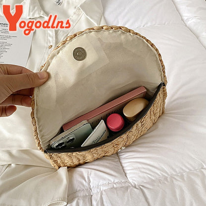 Yogodlns Corn Husk Weave Dinner Clutch Bag Women's Fashion Simple Straw Large Purse Woman Summer Casual Vacation Ladies Wallet