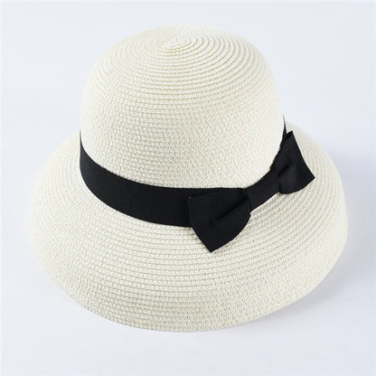 USPOP Novas chapéus de sol femininos moda laço chapéu de palha casual verão aba larga chapéu de praia feminino chapéu de verão