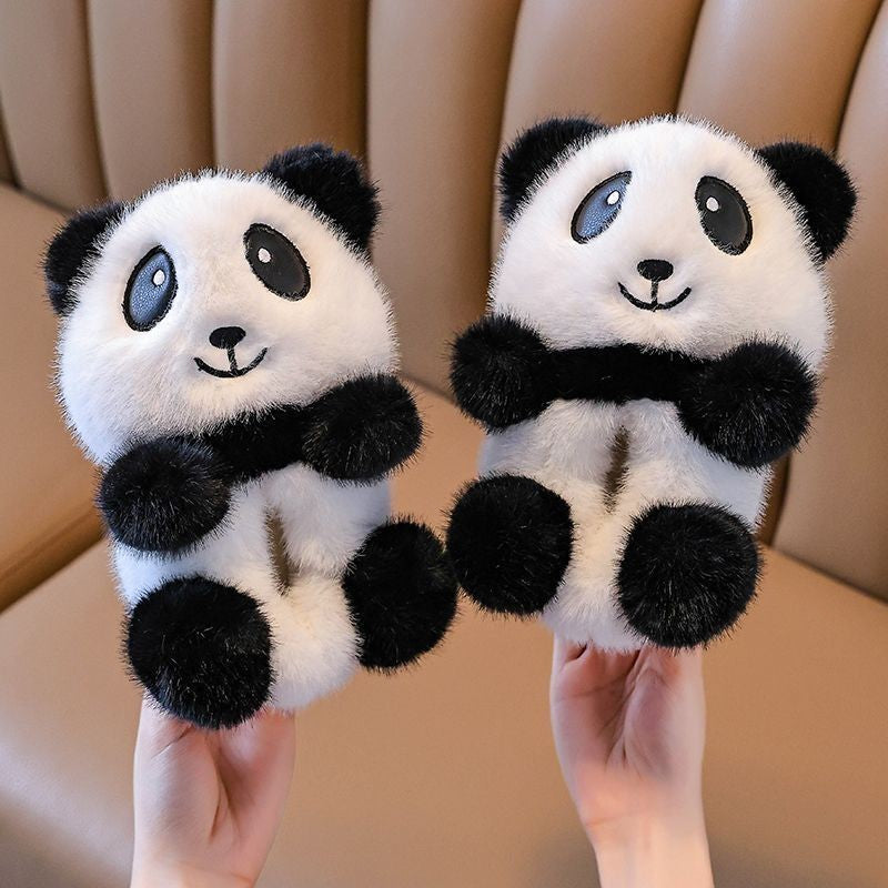 Cute panda children's slippers girls indoor slip on shoes, 2025 cartoon animal fur slippers house children flip flops