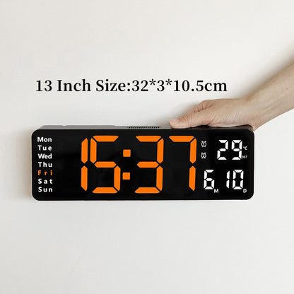 Large Digital Wall Clock Temp Date Week Display Remote Control Power Off Memory Table Clock Wall-mounted Dual Alarms LED Clocks