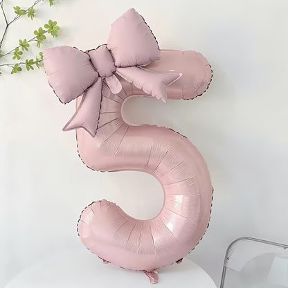 32 Inch Pink Number 0-9 Foil Balloon with Bow – Ideal for Girls Wedding Birthday Party Decorations