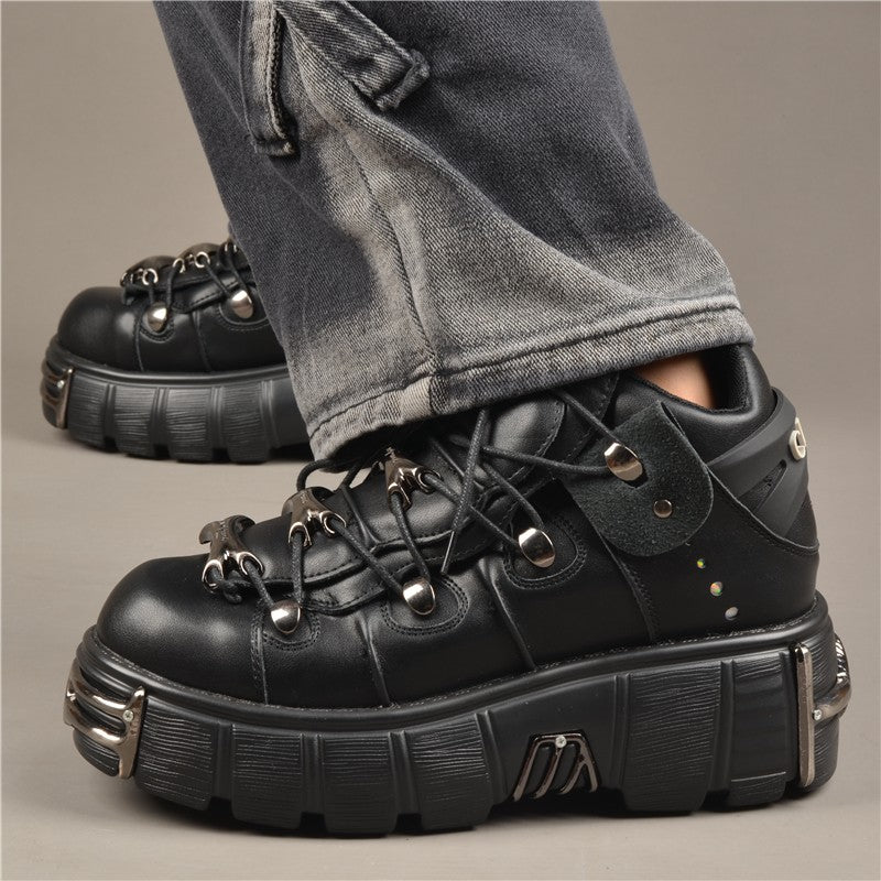 Casual Female Runway Shoes Platform Metal Toe Chunky Sneakers Women Gothic Punk Style Sneakers Rock Design Black Walking Shoes