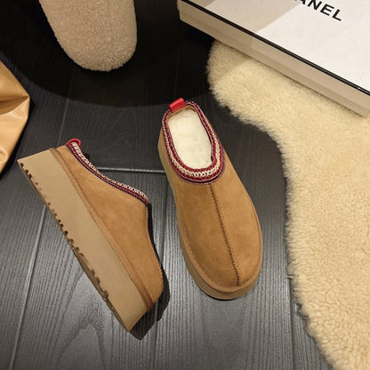 Snow Boots for Women 2024 Winter New Cashmere Warm Platform Without Heel-covered Hair Half Slipper Cotton Shoes for Women Q426