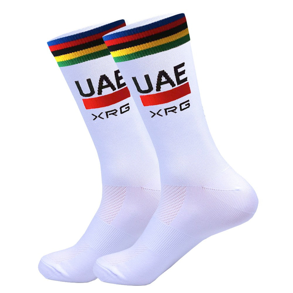 New White UAE Team INEOS Cycling Socks Non Slip Soccer Socks Cushioned Breathable For Running Basketball Bike Sports Grip Socks