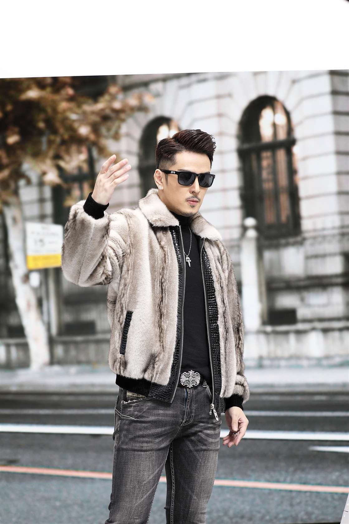 Zipper Cardigan Spliced Faux Leather Men Long Sleeve Jackets Turn Down Collar Coat Long Sleeve High Street 2025 Autumn Slim