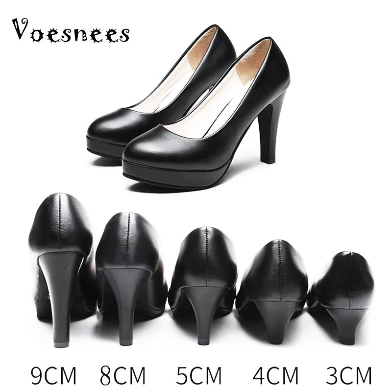 Voesnees Women Shoes Comfortable Formal Wear Black High Heels 3-5cm Professional Mid-heel Flight Attendant Etiquette Work Shoes