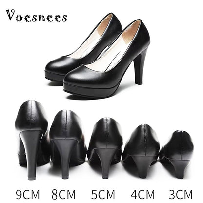Voesnees Women Shoes Comfortable Formal Wear Black High Heels 3-5cm Professional Mid-heel Flight Attendant Etiquette Work Shoes