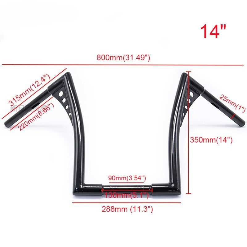 Guidões de motocicleta Glide de 10/12/14/16 polegadas para Harley 883 883n 883XL 1200 Hardman Soft Tail HONDA Iron Horse
