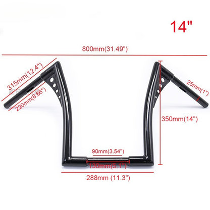 Guidões de motocicleta Glide de 10/12/14/16 polegadas para Harley 883 883n 883XL 1200 Hardman Soft Tail HONDA Iron Horse