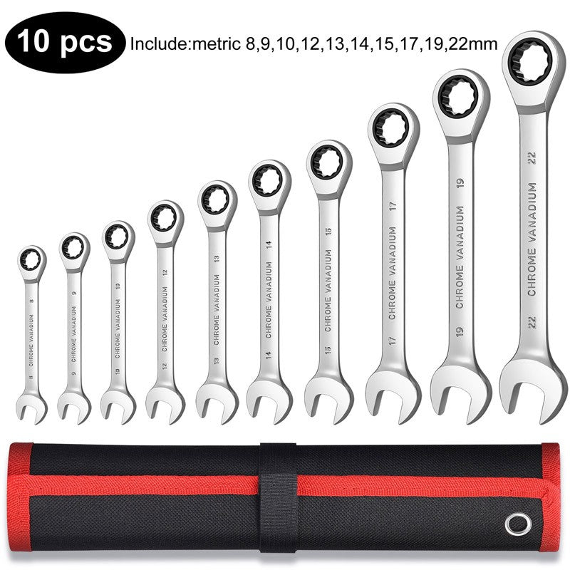 Conjunto de Chaves Catraca Métricas e Standard, Chave Combinada de 12 Pontos com Boca Fechada, Conjunto de Ferramentas para Garagem, CR-V Totalmente Polido