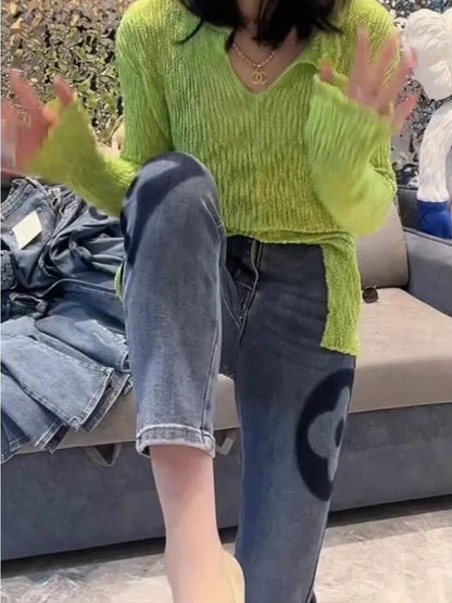 Trendy High Waist Slim Fit Denim Pants Women's Summer New Sle Elastic Straight Leg Jeans Cotton Stretch Denim Light Color