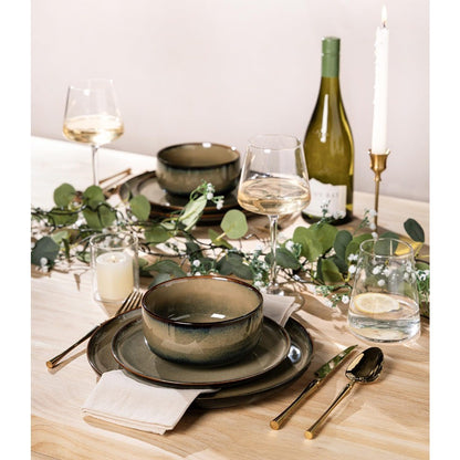 Handcrafted Terra Ceramic Dinnerware Set for 4, 12-Piece Reactive Glaze Plate and Bowl Set, Scratch-Resistant, Oven-Safe Dishwar