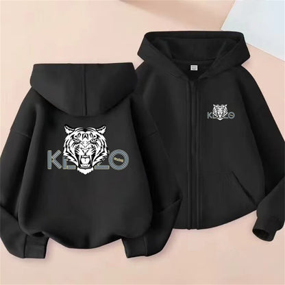 Children Zip Up Hoodie Tops tiger's head Girl Boy Sweatshirt Kid 3-12 Year Zipper Hoody Coat Casual Sweatshirts black Clothes