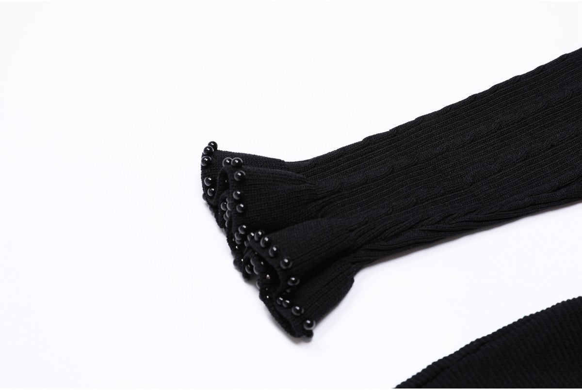 High Quality Spring And Autumn New Fashion Knitted Heavy Industry Pearl Slim Fit And Slimming Round Neck Long Sleeved Dress