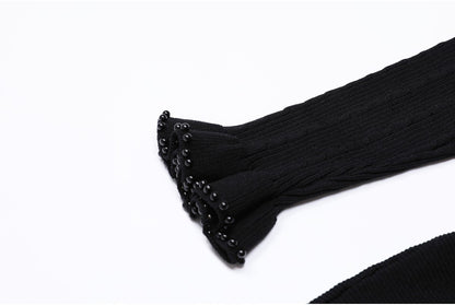 High Quality Spring And Autumn New Fashion Knitted Heavy Industry Pearl Slim Fit And Slimming Round Neck Long Sleeved Dress