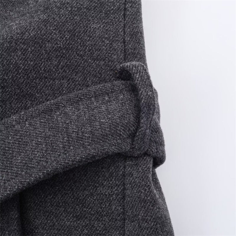 Women's Coat 2025 Autumn and Winter New Style Gray Long-Sleeve Belted Single-Breasted Stand Collar Loose Coat Fashionable