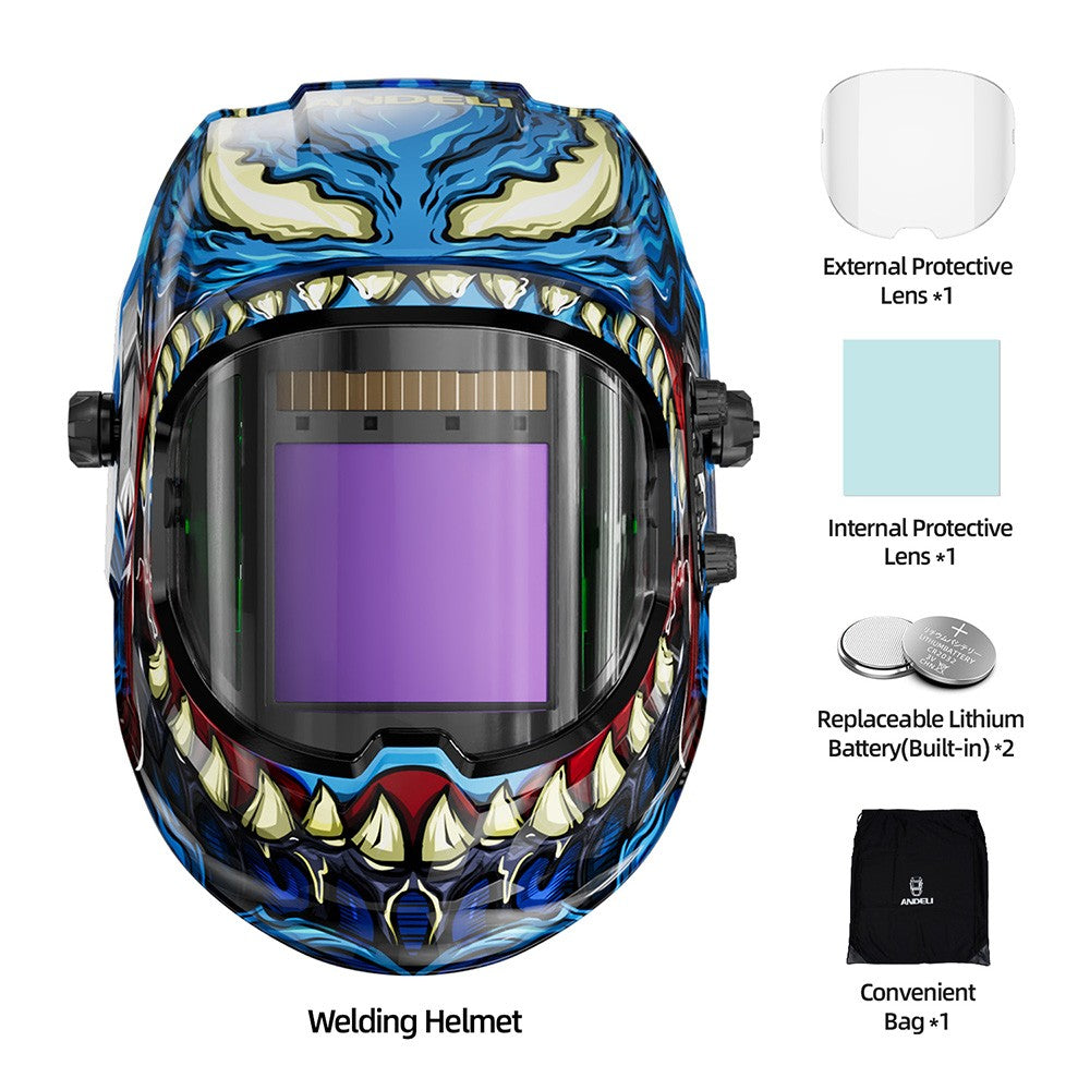 ANDELI Auto Darkening Welding Helmet Panoramic 180° View True Color 4 Arc Sensor Welding Mask for MIG MAG MMA Welder Machine