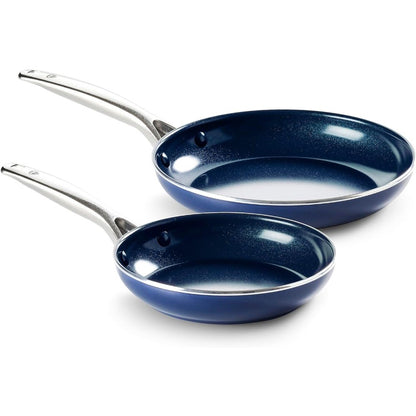 Blue Diamond Nonstick Frying Pan and Skillet Set, 9.5 & 11 Diameter, Diamond Enhanced Ceramic Cookware, PFAS and PTFE-Free, Dish